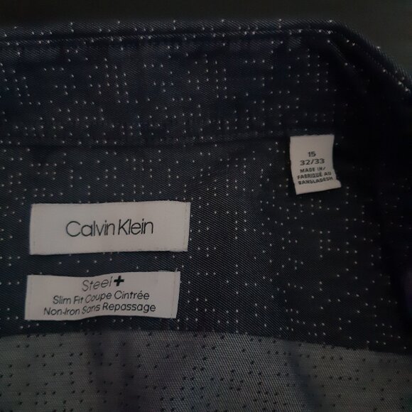 Calvin Klein Steel+ SZ 15 Slim Fit Men's Button Up Long Sleeve Grey Shirt - Picture 4 of 13